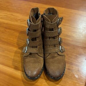 Miz Mooz Brown Suede Ankle Boots with Buckle Straps